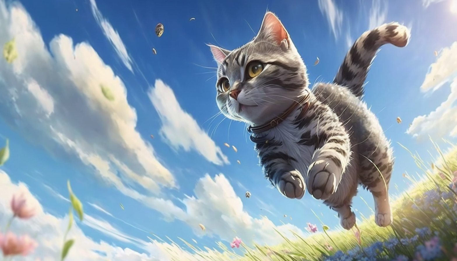 草原を駆ける猫